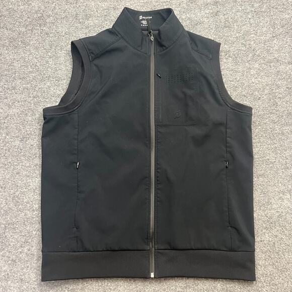 Peloton Vest Mens Sz Large Full Zip Fleece Jacket Sleeveless Pockets Black - Picture 1 of 9